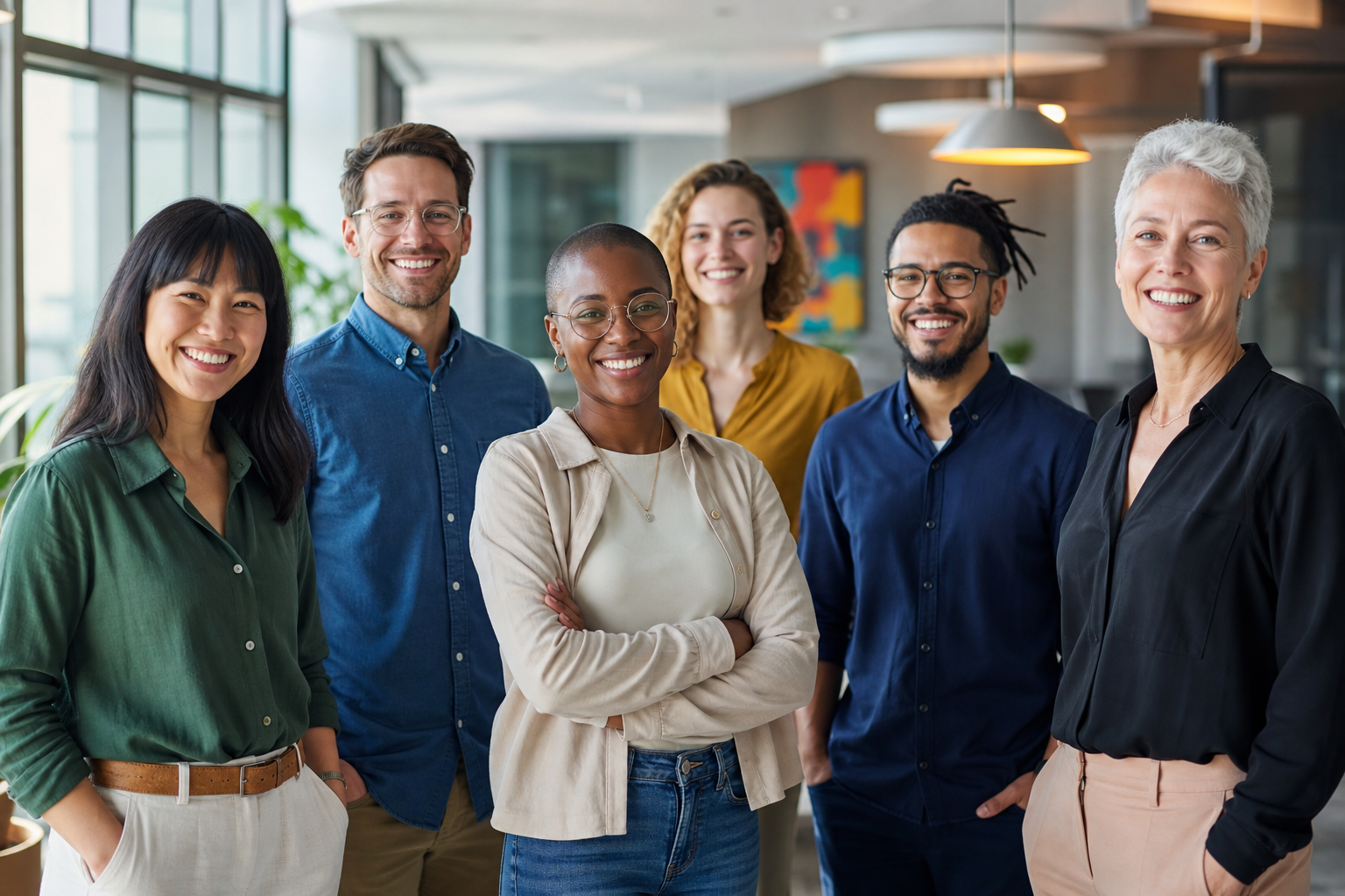 Employees Smiling in Office Space