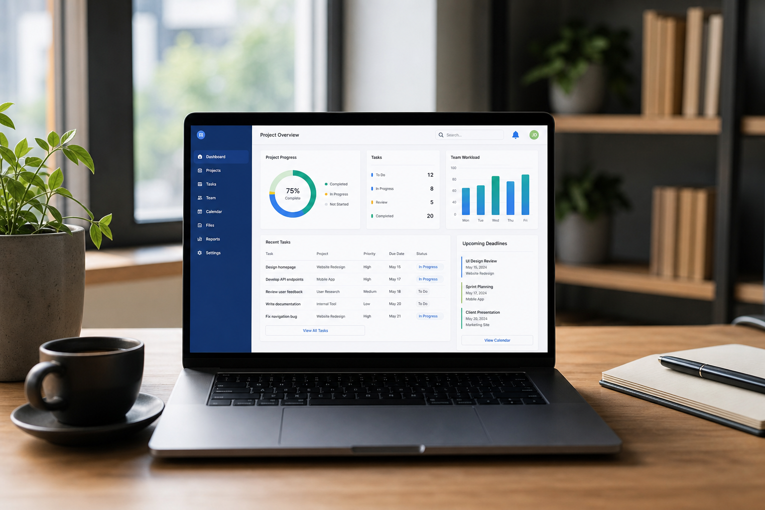 Project Management Laptop on Desk