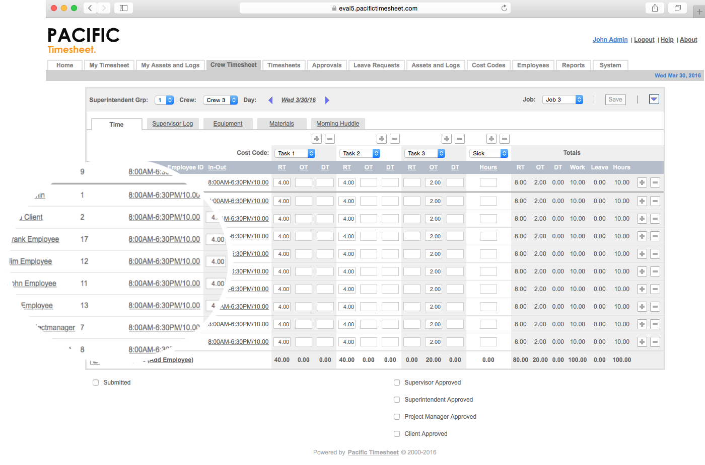 Enterprise Product Tour Pacific Timesheet
