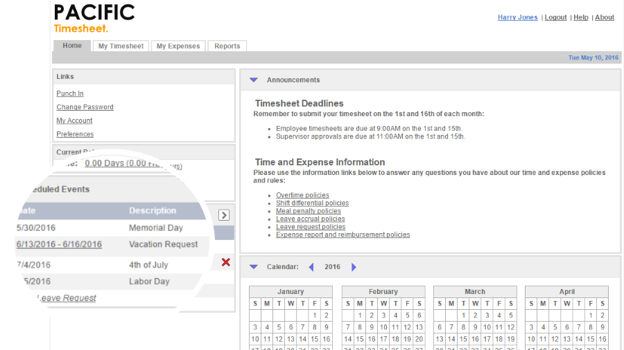 Enterprise Product Tour Pacific Timesheet